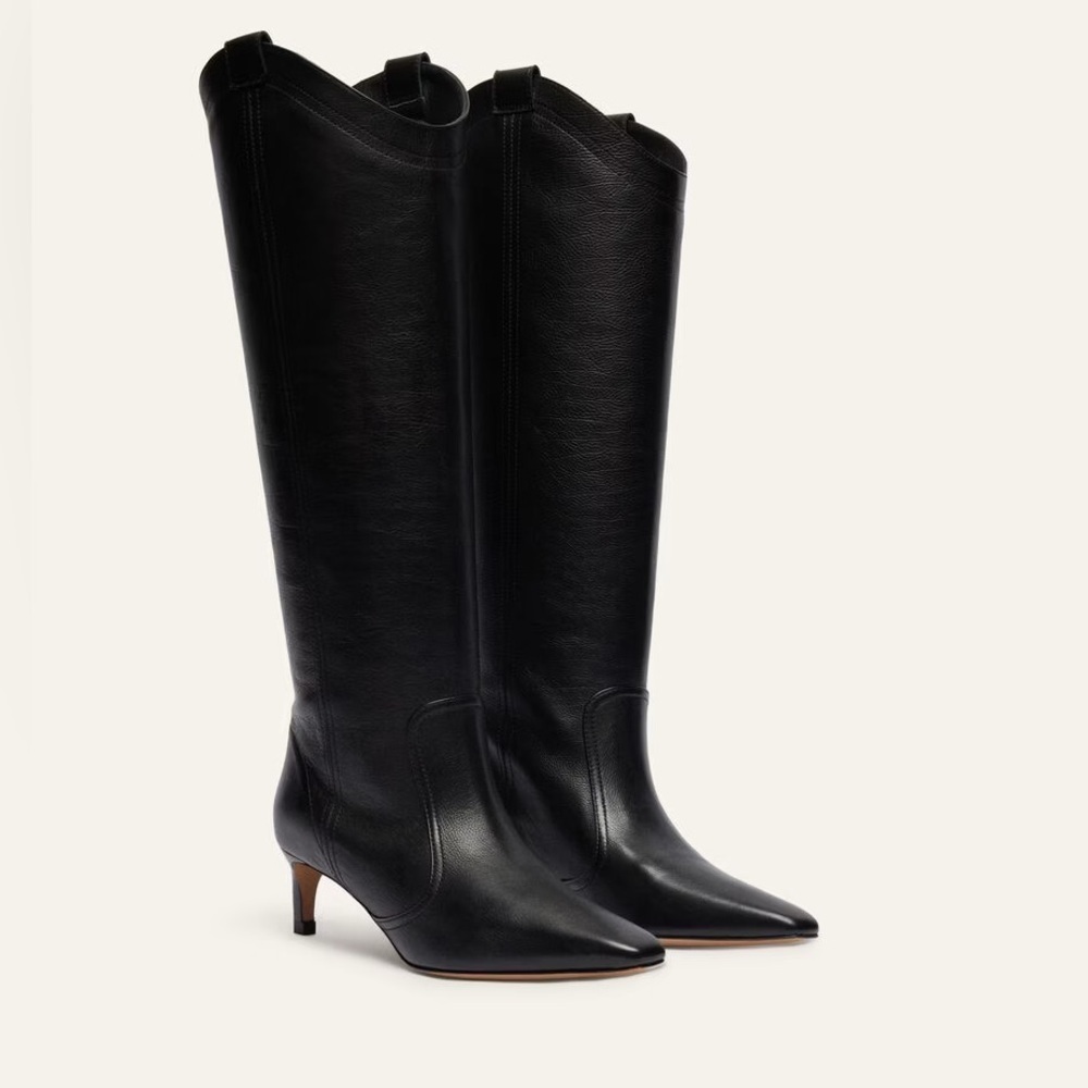 ba&sh Camelia Black Leather Knee High Western Boots EU 37 US 6.5